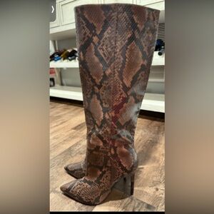 Express Snakeskin Heeled Boots - Brown and Black
